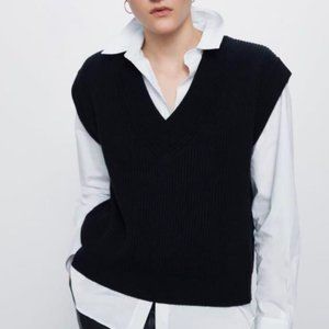 Zara | Sweaters | Zara Black V Neck Sweater Vest Oversized Layered Top  Blouse Knit | Poshmark